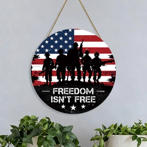 Panneau Suspendu En Bois La Liberté N'est Pas Gratuite Plaque Murale Drapeau Américain Silhouette De Soldat Décor