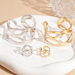 Ensemble minimaliste de bracelets et bagues ouverts irréguliers en or et argent