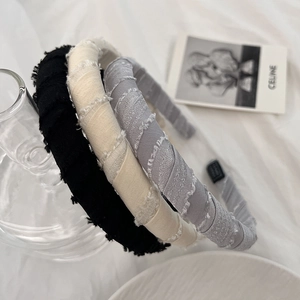 Handmade Fabric Headband With Raw Edge Fringed Design Elegant Cloth Hair Accessory Korean Style For Women