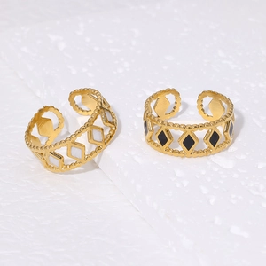 Stainless Steel Open Ring 18K Gold Plated Geometric Rhombus Enamel Adjustable Fashion Jewelry For Women