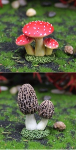 Miniature resin mushroom and morel figurines with grass base for moss landscape