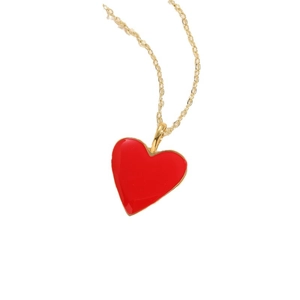 Chic 14K gold plated necklace featuring a glossy red enamel heart pendant on a thin gold chain