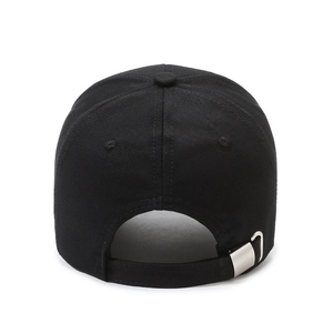 Classic black embroidered baseball cap featuring adjustable silver buckle and breathable eyelets