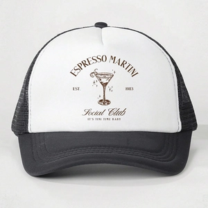 Espresso Martini printed trucker hat with breathable mesh back and adjustable fit
