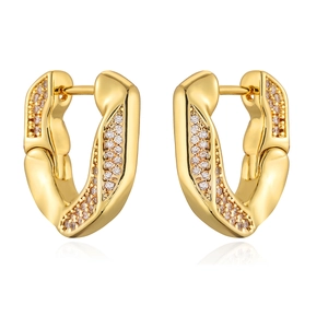 Modern gold plated V-shaped geometric earrings with sparkling zircon gemstones