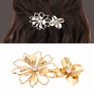 Floral Hair Clips For Women Alloy Hollow Flower With Rhinestone Bridal Wedding Hairpin Spring Clip Accessories