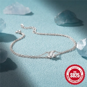 S925 sterling silver double-layer bracelet featuring a round-cut sparkling zircon stone