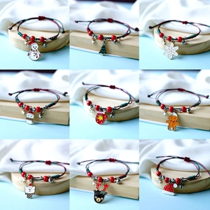 Christmas Woven Bracelet Alloy Enamel Santa Snowman Reindeer Pendant Adjustable Rope Holiday Gift For Couples