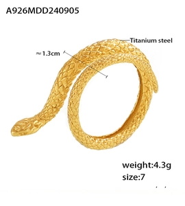 Macro shot of double-layer snake ring in 18K gold titanium steel with scale texture details
