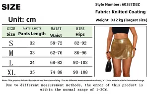 Size chart for metallic slim-fit skort showing measurements in centimeters from S to XL