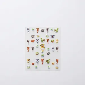 3D embossed cat nail art stickers TS-3657 with cute kittens, fish bones and sun designs