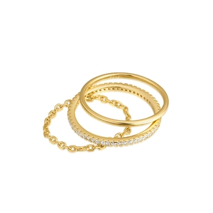 Minimalist S925 sterling silver stackable 3-piece ring set in gold with diamond accents