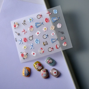 5D embossed nail art stickers featuring vintage flower and pocket watch designs