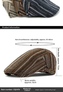 Spécifications détaillées de taille pour casquette en coton à rayures avec boucle