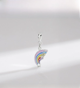 Close-up of S925 sterling silver rainbow star pendant with colorful gradient stones