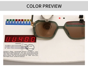 Détail montrant le test de protection UV400 pour lunettes pilote à monture vert foncé