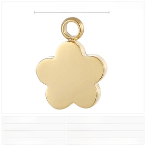 Detailed view of a 9mm gold stainless steel flower charm with size specifications