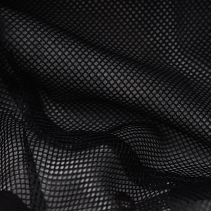 Close-up of black breathable mesh fabric detailing on a camouflage outdoor sun hat