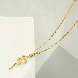 18K gold plated snake pendant necklace with micro-paved cubic zirconia for women