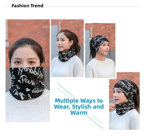 Versatile black thermal neck gaiter shown in four different wearable styles for cold weather