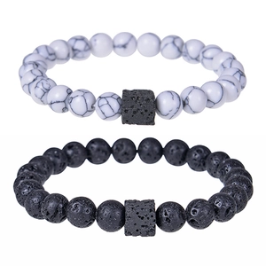 Bracciale di Perline in Pietra Lavica Naturale Turchese Bianco Quarzo Rosa Pietra Opaca Diffusore di Oli Essenziali Yoga