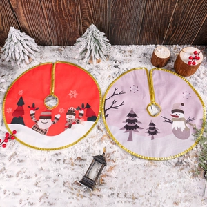 Festive Christmas tree skirts with Santa Claus prints and elegant golden edges for holidays