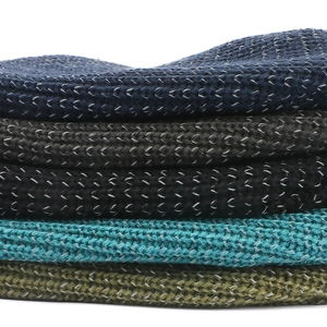 Reflective knit beanies in multiple colors including navy, grey, black, blue, and green