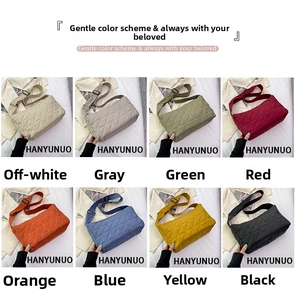 Collage of quilted pillow bags in eight different colors with adjustable shoulder straps