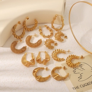 18K gold plated stainless steel twisted earrings set with spiral and hollow designs