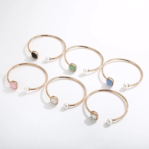 Fashionable rose gold stainless steel open bangles with colorful stones and white pearls