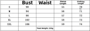 Size chart for double-breasted solid blazer with bust and length measurements in cm