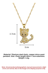 Detailed view of cat pendant necklace with shiny rhinestones and adjustable gold chain