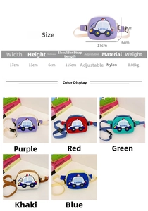 Tableau des tailles du sac voiture pour enfants, dimensions 17x13x6cm et nylon durable