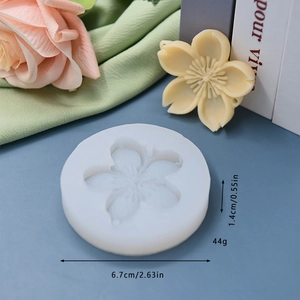 Cherry blossom silicone mold for DIY baking with dimensions and finished flower sample