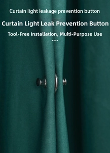 Silver metal magnetic curtain closure pins for light blocking shown on green fabric