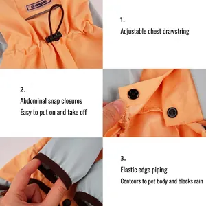 Waterproof pet raincoat with drawstring adjustment and snap button closure for dogs