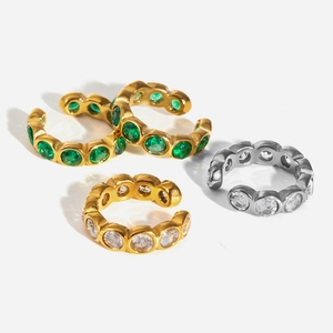 Geometric Ear Cuffs 18K Gold Plated Stainless Steel Cubic Zirconia Non-Pierced Wrap Earrings Minimalist Jewelry For Women