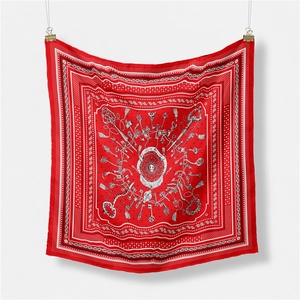 Red silk square scarf for men with vintage paisley and key patterns in silk fabric