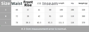 Size guide table for women's satin wide-leg pants showing waist and length measurements