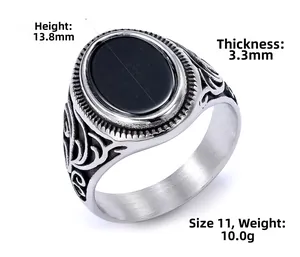 Detail view of retro men's ring showing 13.8mm height and vintage floral engravings