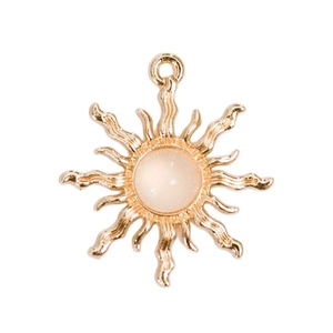 Golden sun flower pendant with milky white stone for DIY jewelry making and crafts