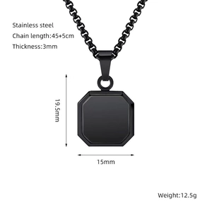 Detailed specs of the black octagon stainless steel pendant necklace, 45+5cm length