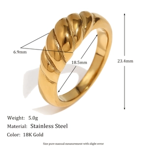 Detailed size specifications for the 18K gold plated stainless steel wheat ring