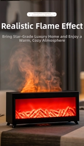 Macro shot of realistic flame mist effect on a simulation fireplace humidifier