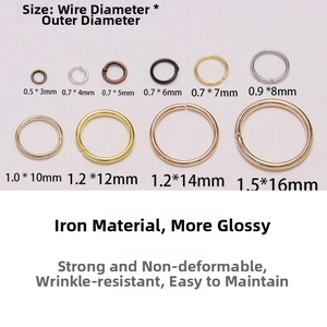 Detail view of iron jump rings in various sizes for DIY jewelry necklace making