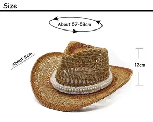 Größentabelle für Stroh-Cowboyhut mit 57-58 cm Umfang und einer 8 cm Krempe