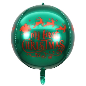 Close-up of a 22-inch green Christmas 4D balloon with red Merry Christmas text print