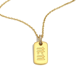 Collier doré avec pendentif 11:11 chiffre de l'ange et détail cristal sur acier inoxydable
