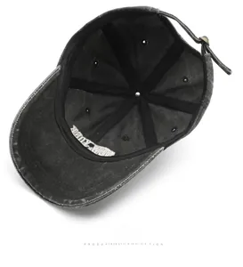 Detailed interior of vintage washed cotton baseball cap with adjustable metal buckle strap