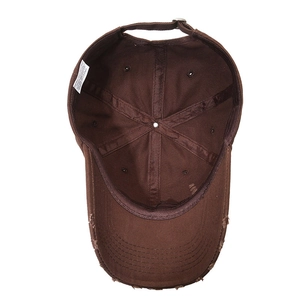 Unisex vintage washed brown baseball cap with distressed edge and adjustable strap
